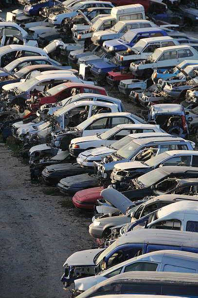 istock Old Junk Cars On Junkyard 628802174