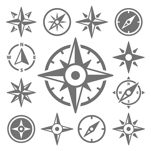 ilustraciones, imágenes clip art, dibujos animados e iconos de stock de iconos de navegación de wind rose compass - ilustración vectorial - compass
