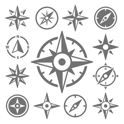 Wind Rose Compass Navigation Icons - Vector Set