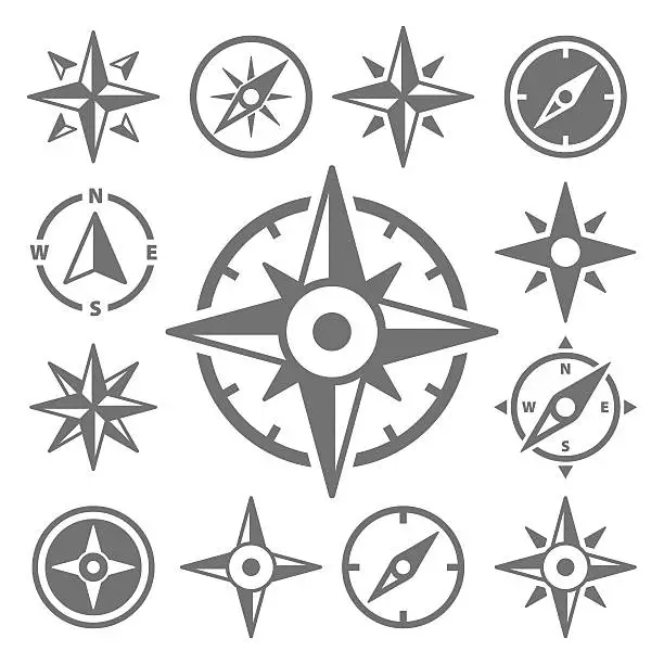Vector illustration of Wind Rose Compass Navigation Icons - Vector Illustration