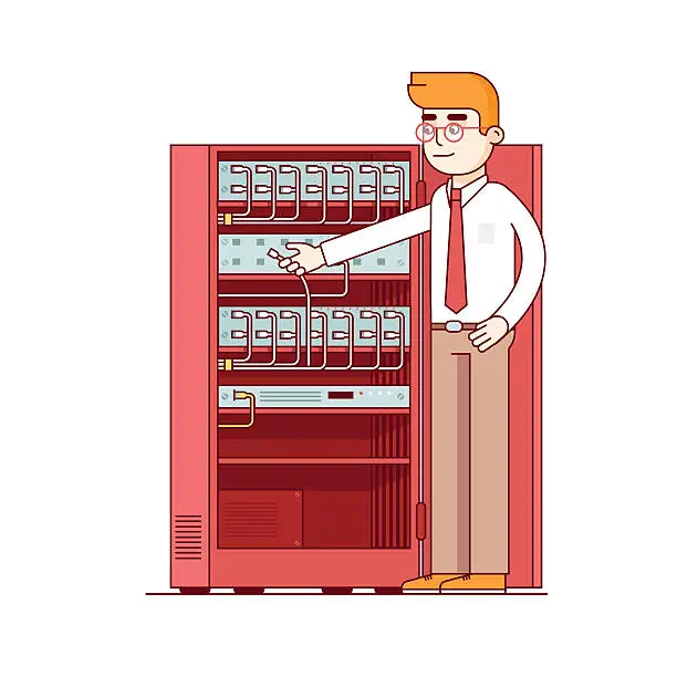 Vector illustration of Network admin working with equipment