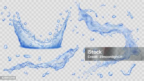 Water Splashes Water Drops And Crown From Splash Of Water Stock Illustration - Download Image Now