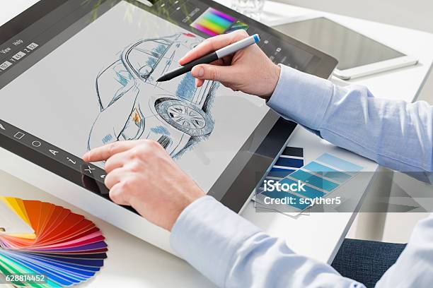 Graphic Designer At Work Color Samples Stock Photo - Download Image Now - Digitally Generated Image, Drawing - Activity, Car