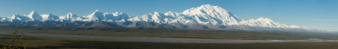 The Alaska Range and the Mckinley Bar River in Denali National Park, Alaska.