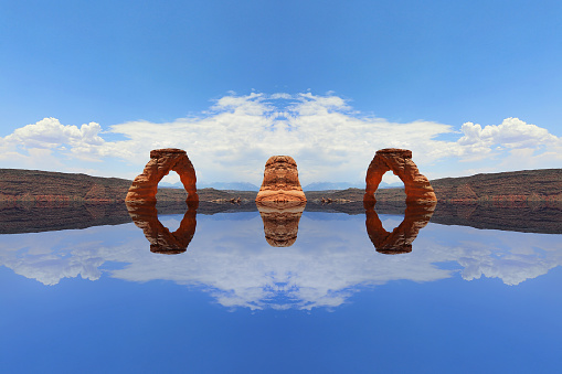 Multiple exposure of Delicate Arch creating other worldly landscape. Arches National Park.