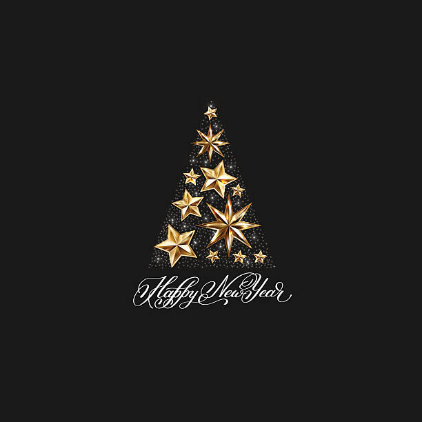 istock gold stars christmas tree with hand lettering inscription happy 628820772