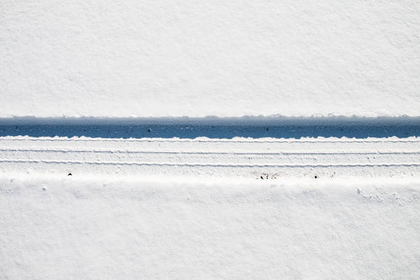 Car tire track in snow