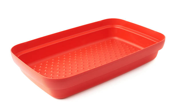 istock Red plastic food container isolated over the white background 628836248