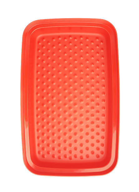 istock Red plastic food container isolated over the white background 628836272