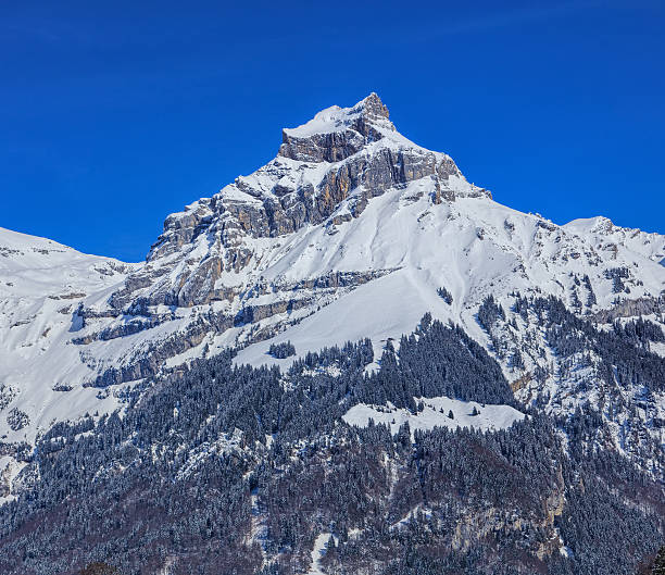 Mount Hahnen in the Swiss Alps Mount Hahnen, view from the town of Engelberg in the Swiss Canton of Obwalden in winter. Hahnen is a mountain of the Uri Alps. engelberg photos stock pictures, royalty-free photos & images