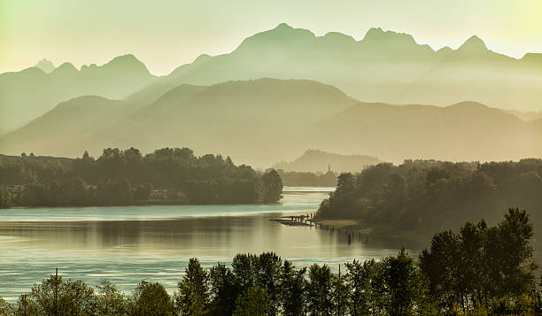 Fraser river in the morning, Vancouver,BC Vancouver,British Columbia,Canada - July 4, 2015: Fraser river seen in the early morning. vancouver canada stock pictures, royalty-free photos & images