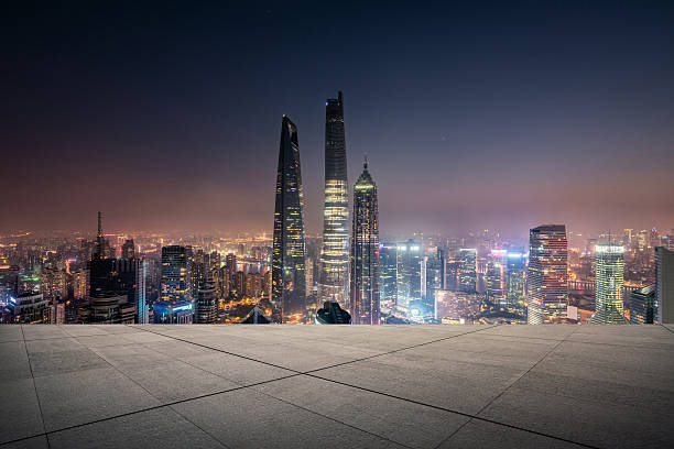 istock cityscape and skyline of shanghai from empty floor 628848010
