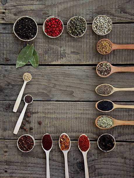 istock composition of spices on wooden background. view top. copy space 628855606