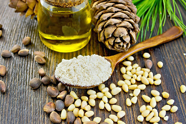 istock Flour cedar in spoon with oil on board 628864144
