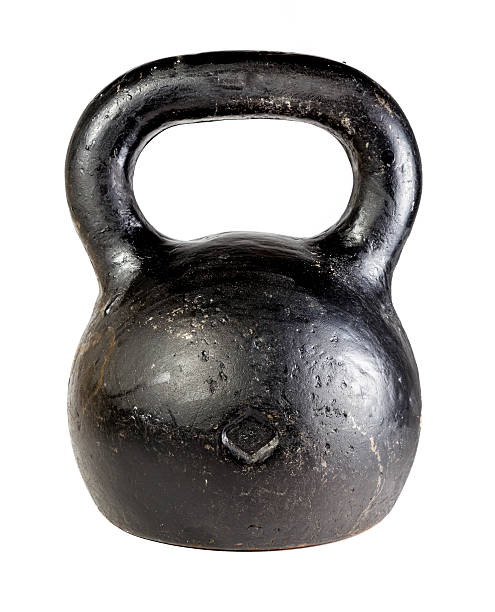 Black kettlebell isolated stock photo