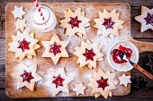 Christmas Linzer cookies with raspberry jam