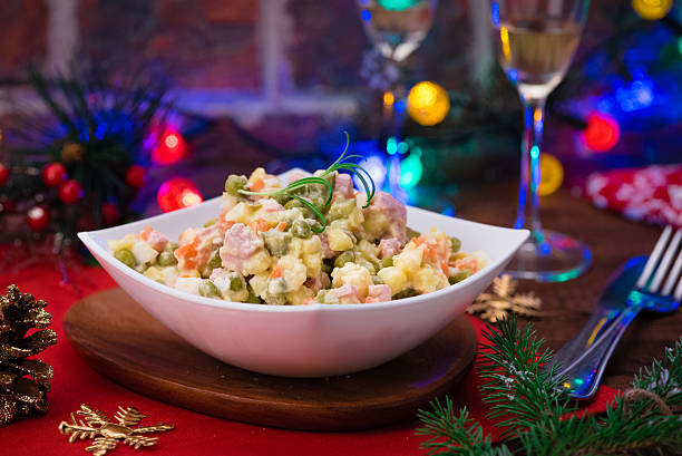 Russian Salad Olivie. Christmas. Tradition. New Year. stock photo