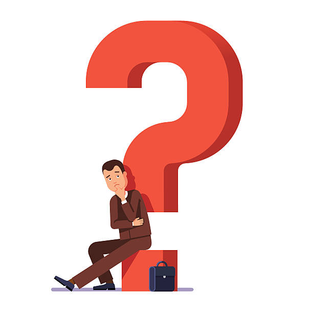 Career choosing concept Young business man thinking and asking himself about next job or project. Career choosing concept. Modern flat style vector illustration isolated on white background. question mark depression sitting asking stock illustrations