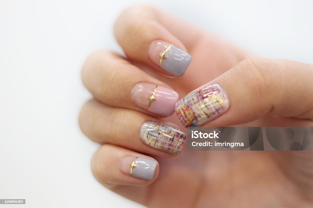 pastel tweed nail art design Nail Art Stock Photo