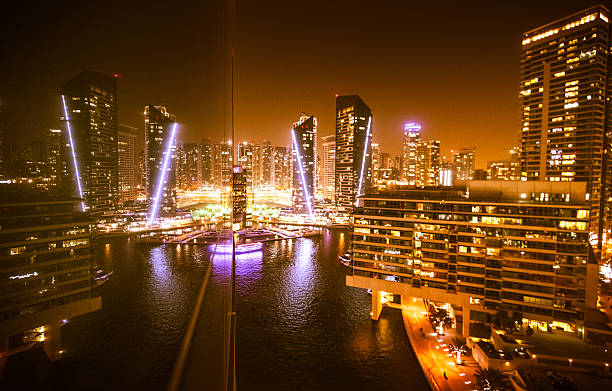 Dubai marina skyline aerial view