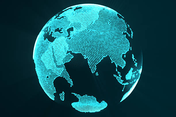 istock rendering digital Earth hologram concept. Technology image of globe blue 628900006