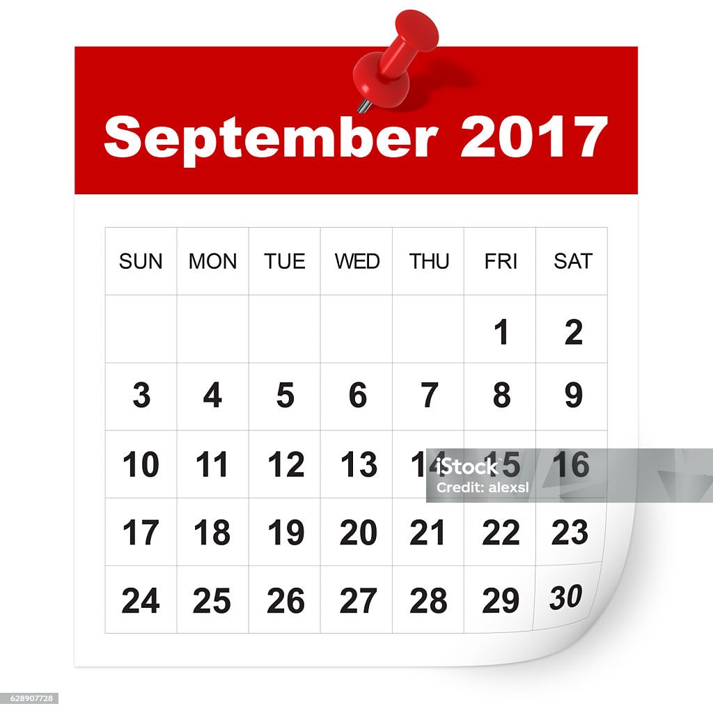 September 2017 Calendar Stock Photo - Download Image Now - 2017, Calendar, Cut Out - Istock
