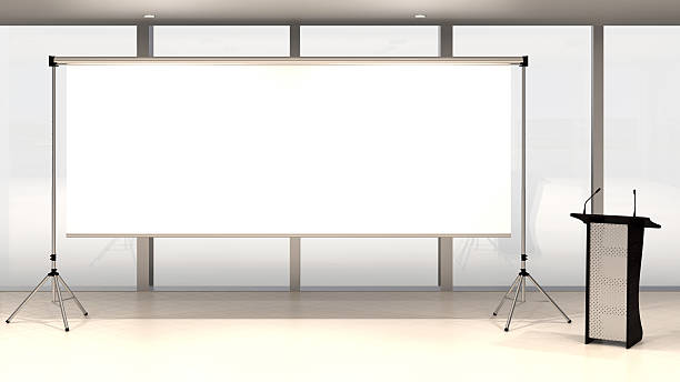 Blank screen Seminar podium with blank screen 3D rendering large screen stock pictures, royalty-free photos & images