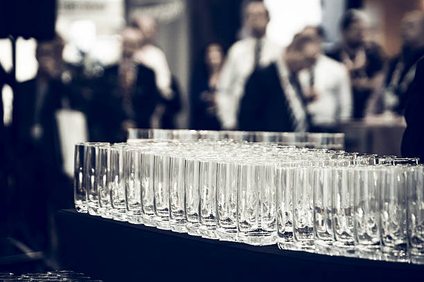istock Rows of empty tall drinking glasses in bar 628908832