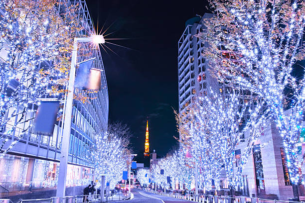 роппонги keiryozaka рождественская иллюминация - roppongi стоковые фото и изображения