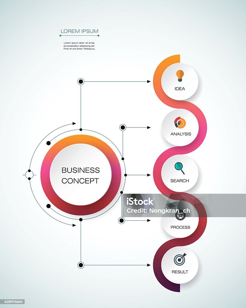 Vector infographic template.  Business concept with options Vector infographic template with timeline 3D paper label, integrated circles. Business concept with options. For content, diagram, flowchart, steps, parts, timeline infographics, workflow layout, chart Circle stock vector