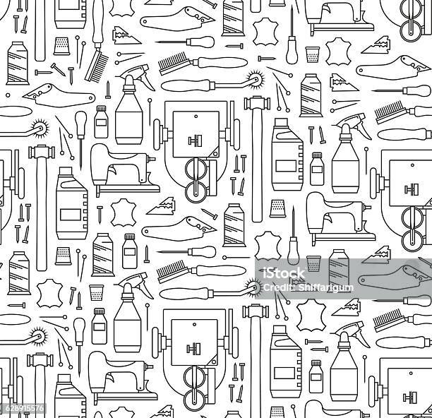 Vector Seamless Pattern Of Furriers Tools Print On White Backg Stock Illustration - Download Image Now