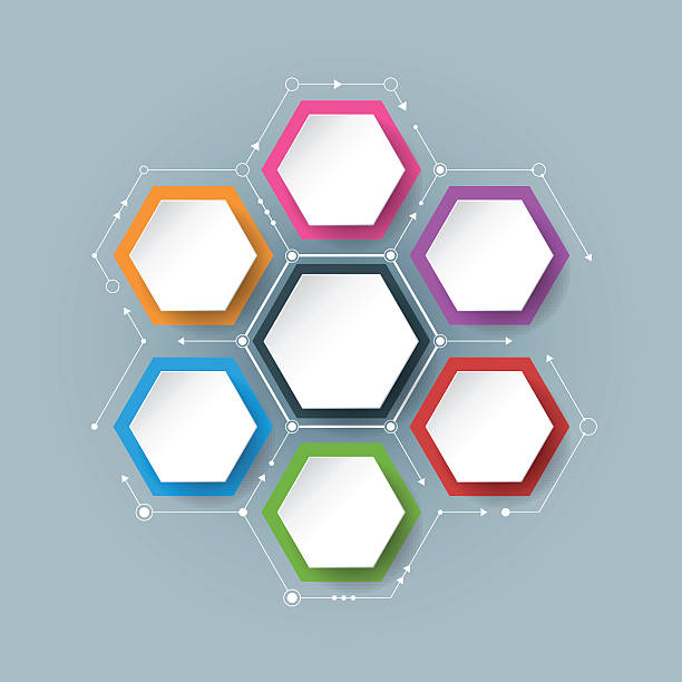 ilustrações de stock, clip art, desenhos animados e ícones de vector molecule with integrated hexagon background - hexagon three dimensional shape diagram abstract