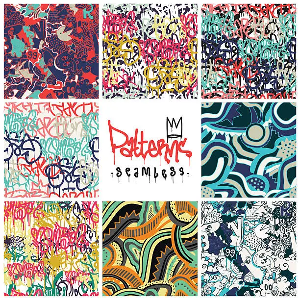Vector illustration of Graffiti seamless patterns set
