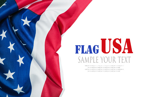 American flag isolated on white background. Text for example removed