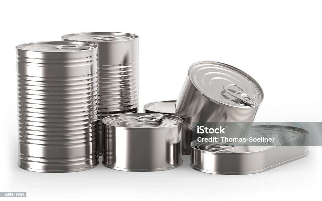 Closed metal tin cans Closed metal tin cans on white background 3D rendering Can Stock Photo