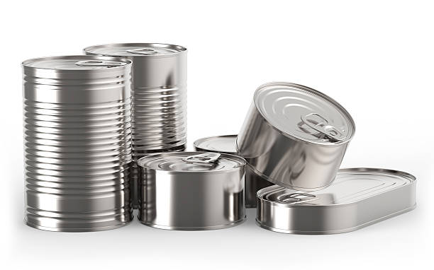Closed metal tin cans stock photo
