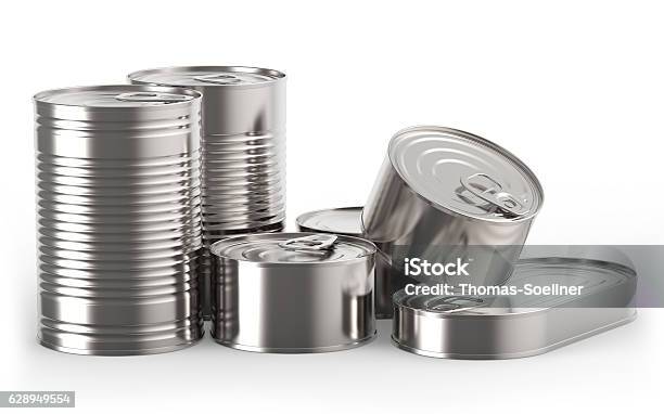 Closed Metal Tin Cans Stock Photo - Download Image Now - Can, Food, Canned Food