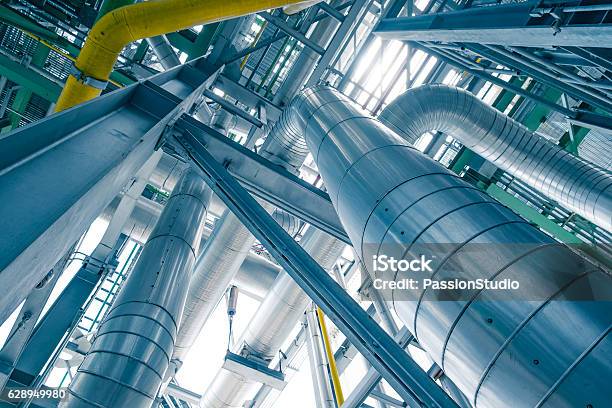 Steam Piping With Thermal Insulation In Boiler Of Power Plant Stock Photo - Download Image Now