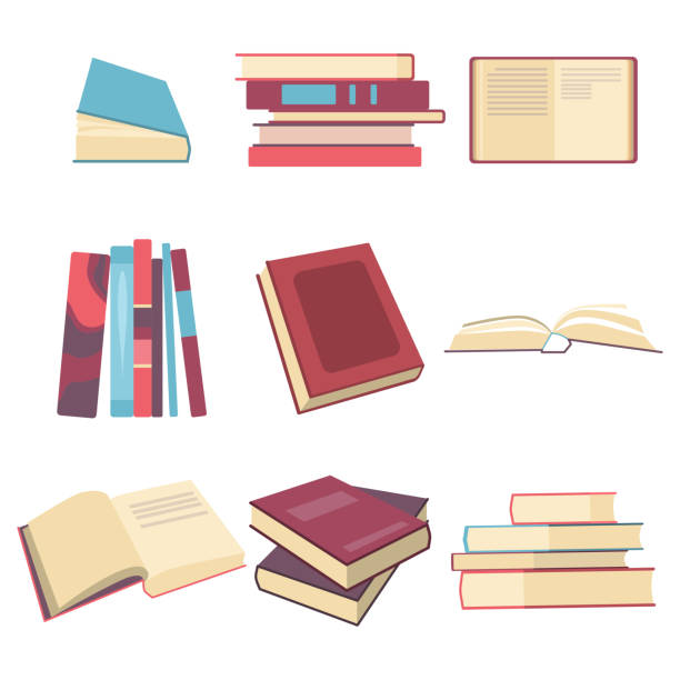 ilustrações, clipart, desenhos animados e ícones de livros definidos em estilo de design plano, ilustração vetorial - paperback book stack white