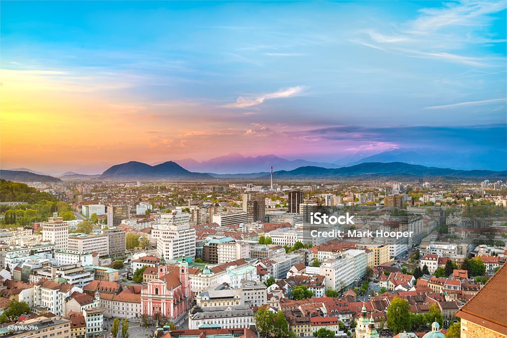 VIbrant Ljubljana Aerial Colourful View Overlooking Ljubjana Ljubljana Stock Photo