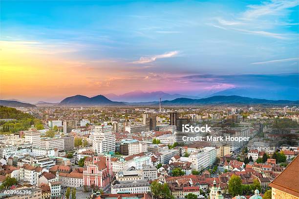 Vibrant Ljubljana Aerial Colourful View Stock Photo - Download Image Now - Ljubljana, Panoramic, Scenics - Nature