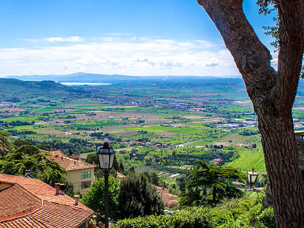 View of the Val di Chiana, in Tuscany, Italy View of the Val di Chiana, from the roofs of Cortona , in Tuscany, Italy cortona stock pictures, royalty-free photos & images