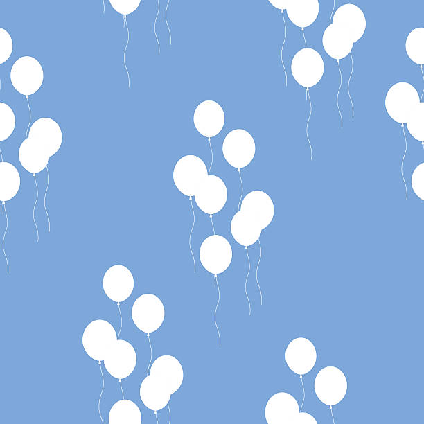 White Balloons Seamless Background Vector illustration of white balloons floating on a light blue background. balloon designs stock illustrations