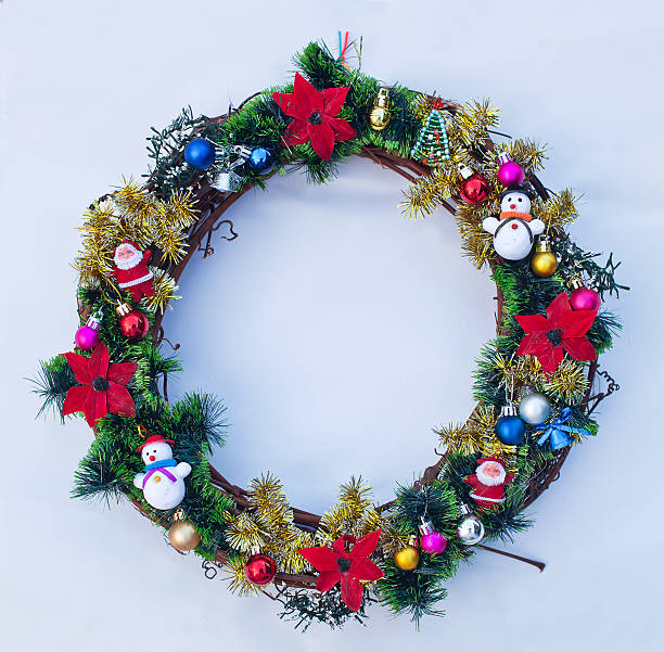 istock Christmas decorative wreath on a white background. Top view 628975332