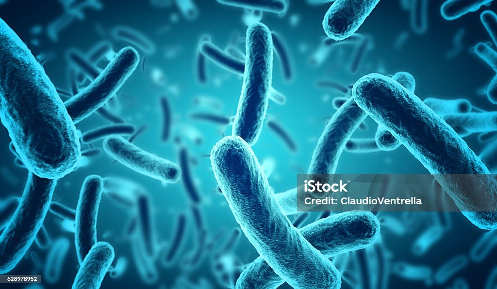 fond microscopique de bactéries bleues - Photo de Bactérie libre de droits