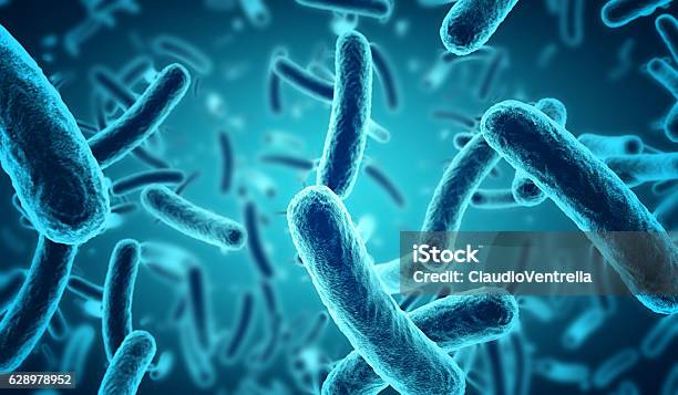 Microscopic Blue Bacteria Background Stock Photo - Download Image Now - Bacterium, Micro Organism, Virus