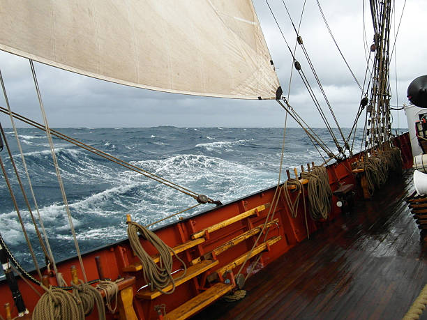 istock rough weather in the Atlantic, under sail 628978986