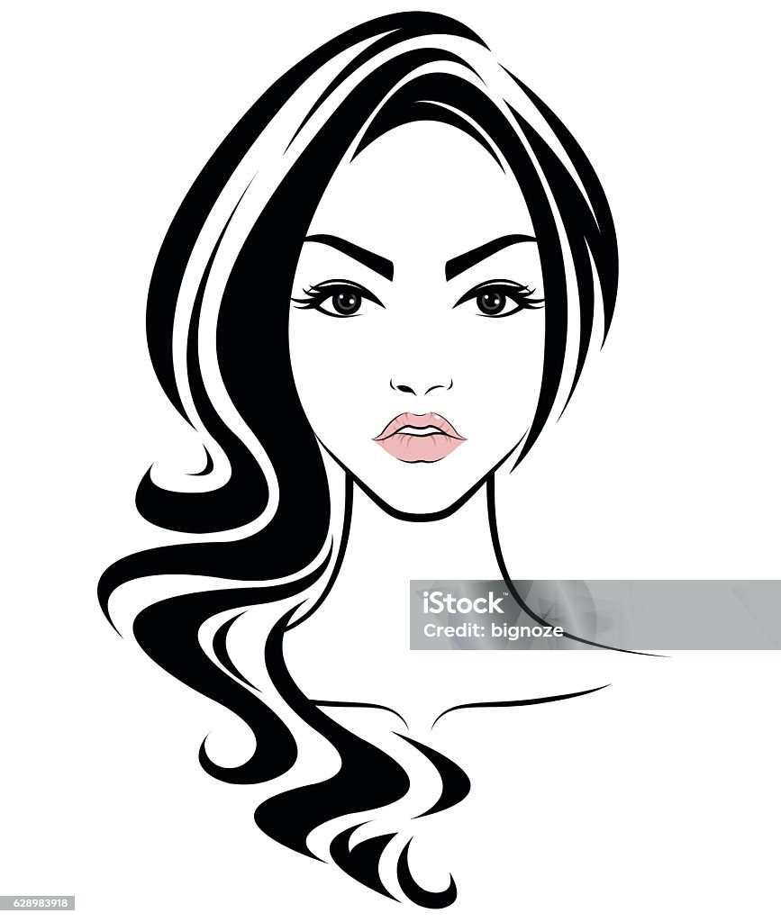 women long hair style icon, logo women face illustration of women long hair style icon, logo women face on white background, vector Abstract stock vector