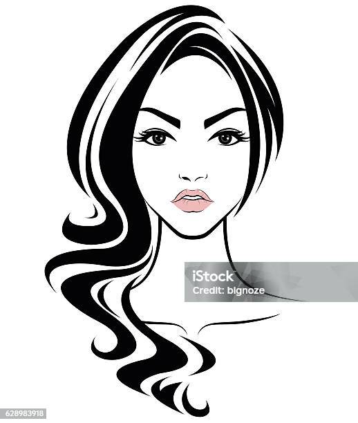 Women Long Hair Style Icon Logo Women Face Stock Illustration - Download Image Now - Abstract, Adult, Arts Culture and Entertainment