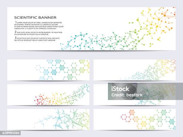 Set Of Modern Scientific Banners Molecule Structure Dna And Neurons Stock Illustration - Download Image Now